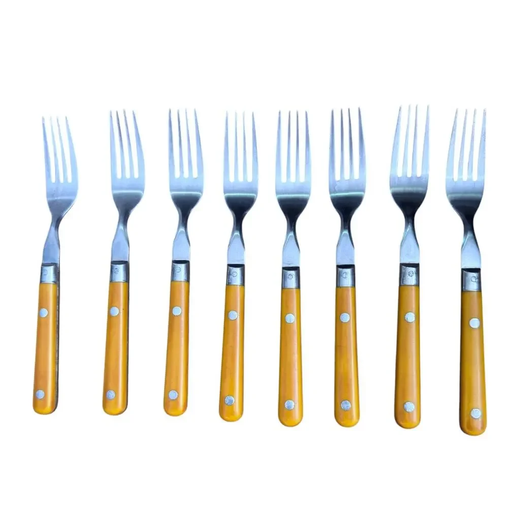 1970s Washington Forge Mardi Gras Butterscotch Yellow Flatware Set 35 Pieces